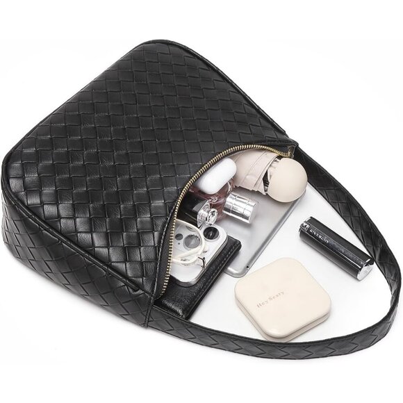 Women’s Bz Black Cute Hobo Tote Handbag Mini Clutch Purse with Zipper Closure - Picture 5 of 6